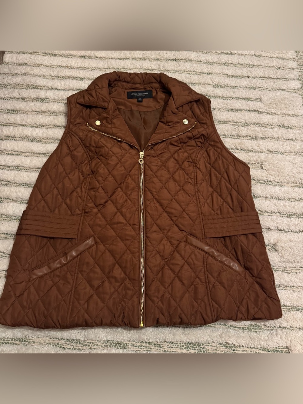 Marc New York Andrew Marc Quilted Vest Women's Size 2X Brown Gold Zip EUC
